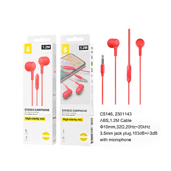 ONEPLUS EARPHONES C5146 RJ WITH MICROPHONE 1.2M RED